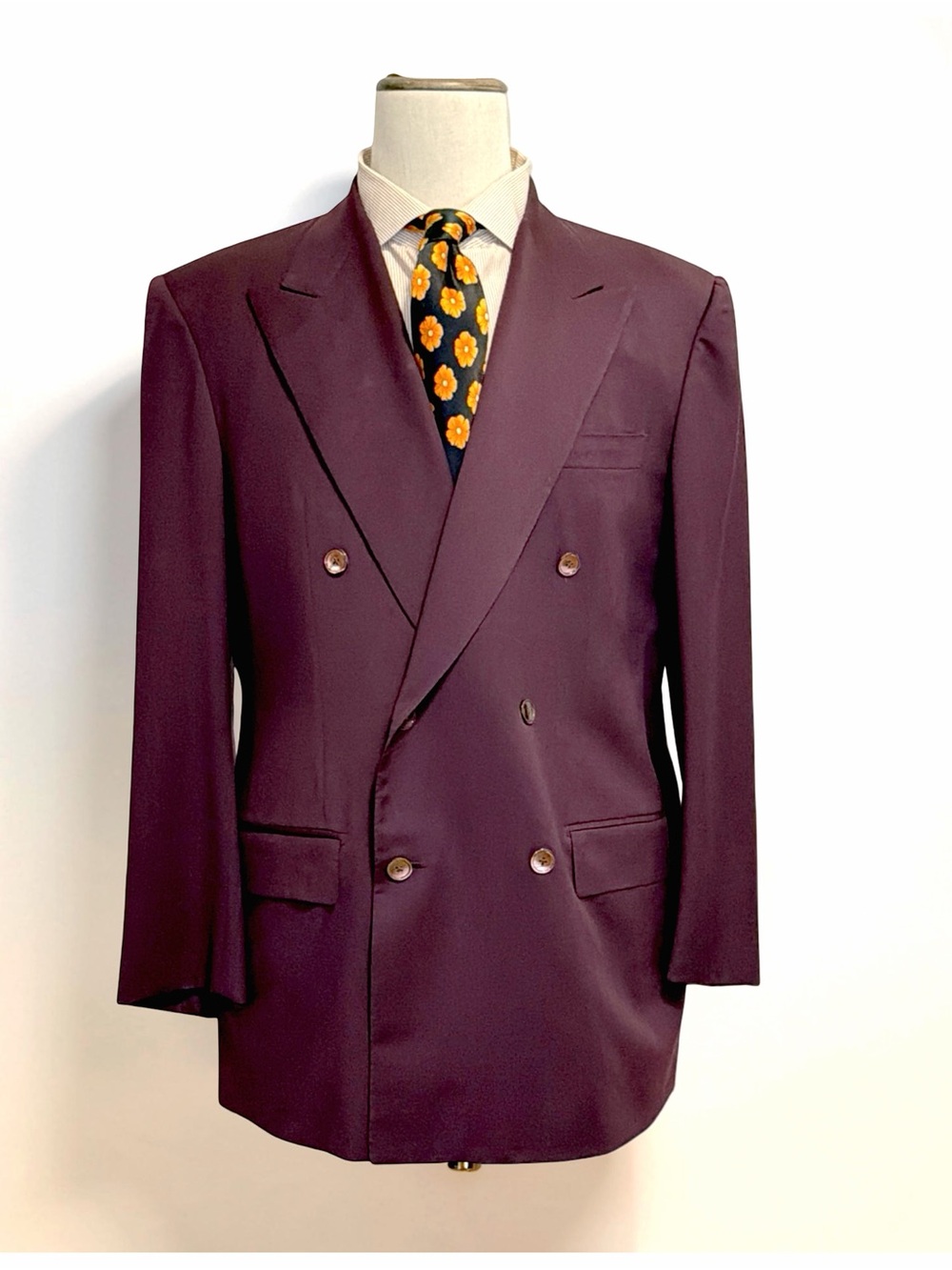 Bijan Men’s Double-Breasted Suit | Plum | Super 100’s | Luxury Statement Piece